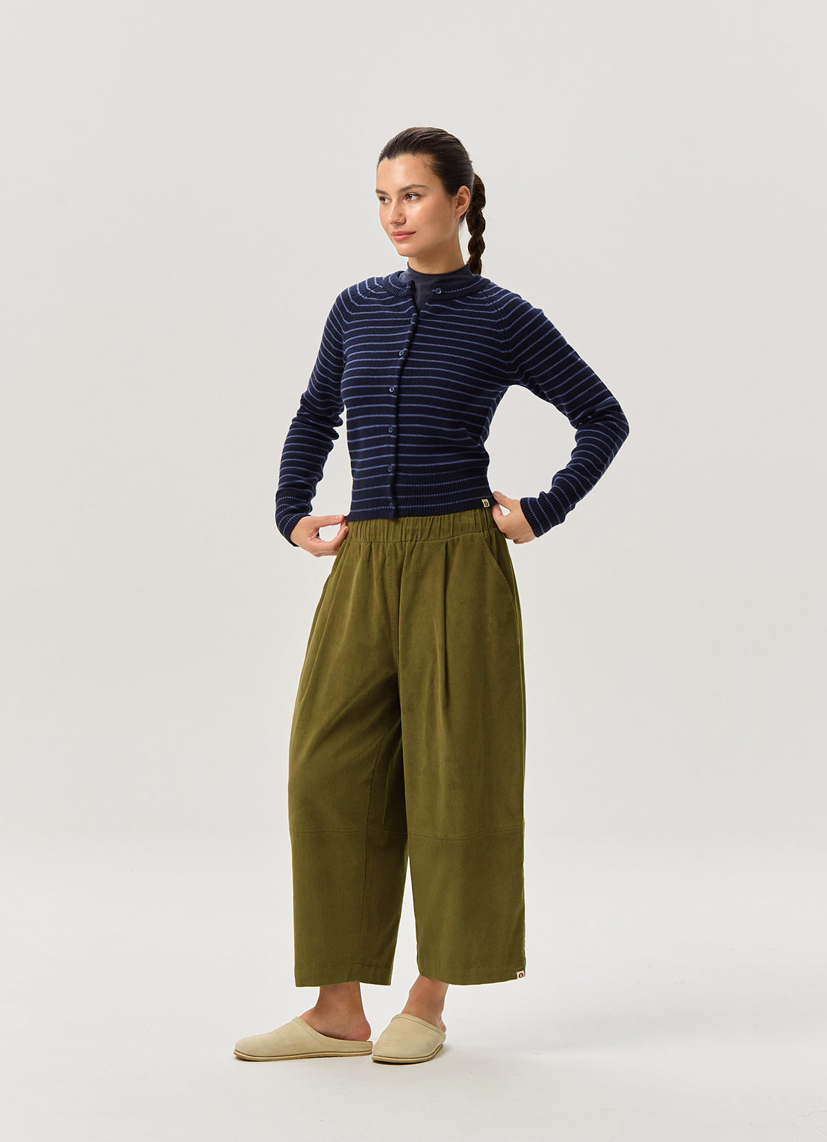 Wide panel pants (Corduroy ver.) (Unisex)_Olive