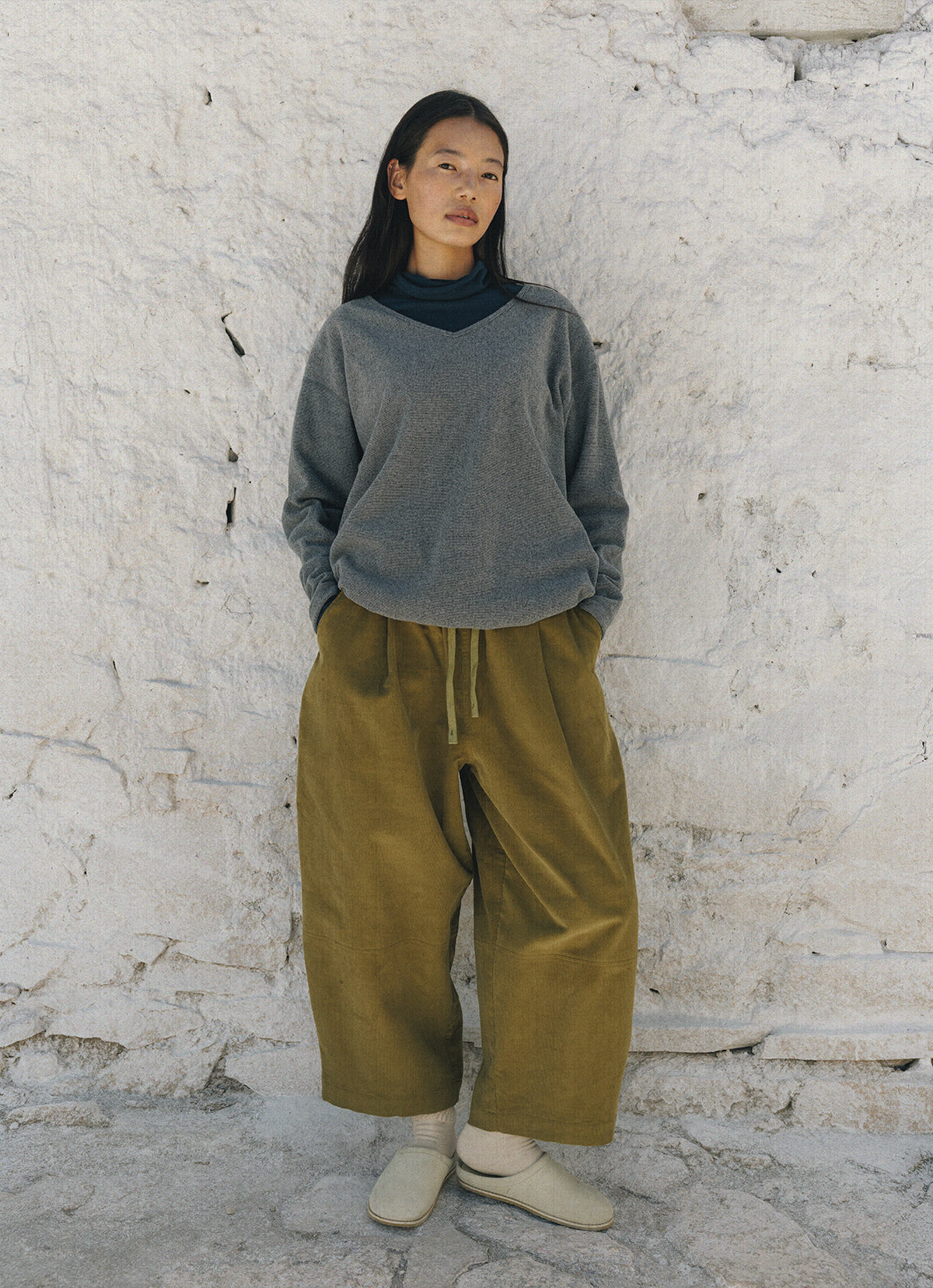 Wide panel pants (Corduroy ver.) (Unisex)_Olive