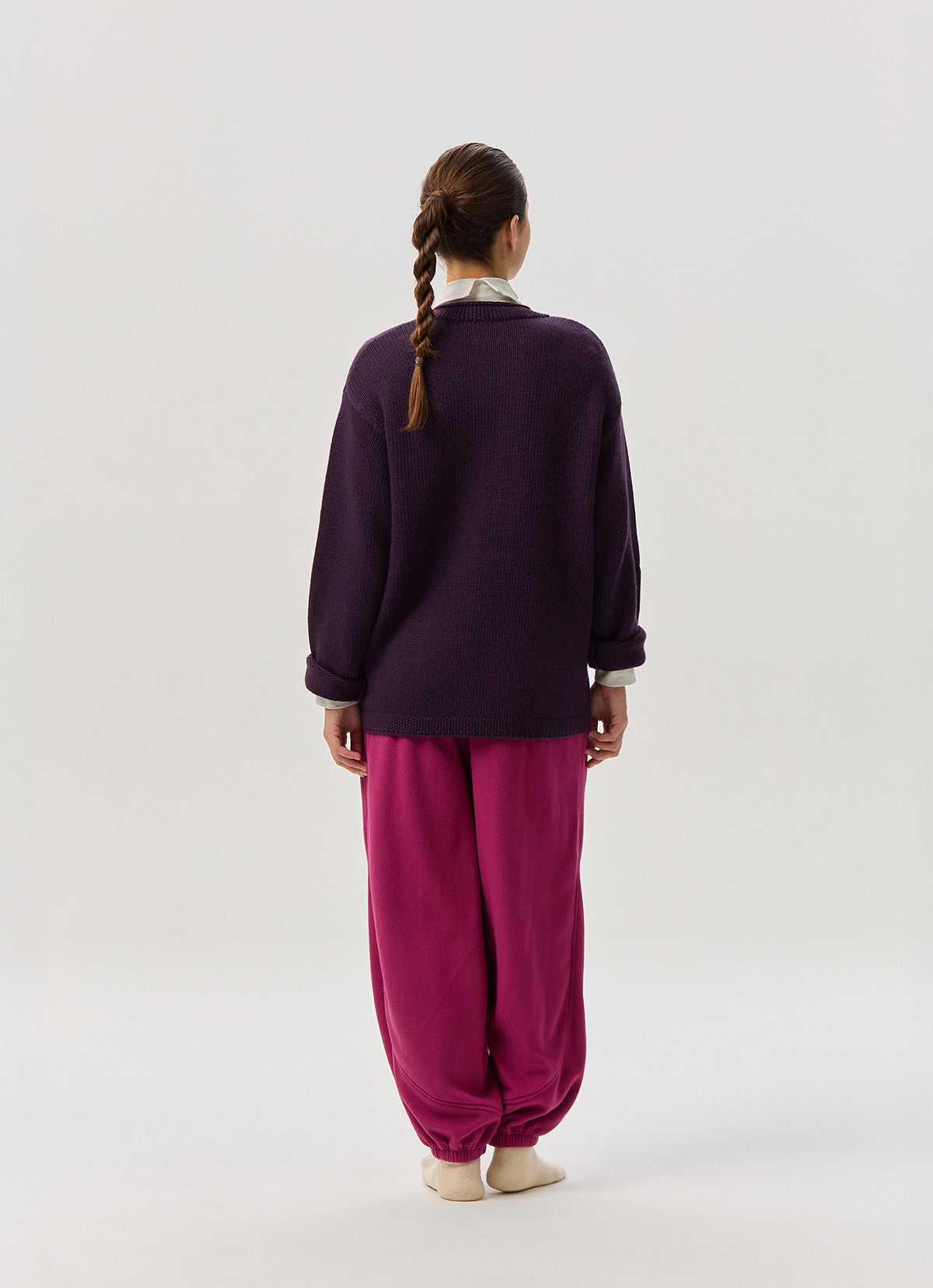 Diagonal jogger pants (Fleece ver.) (Unisex)_Raspberry Radiance