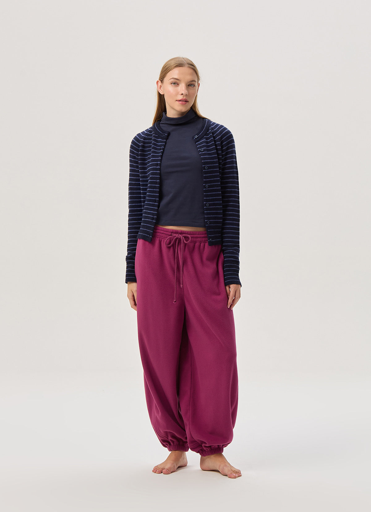 Diagonal jogger pants (Fleece ver.) (Unisex)_Raspberry Radiance