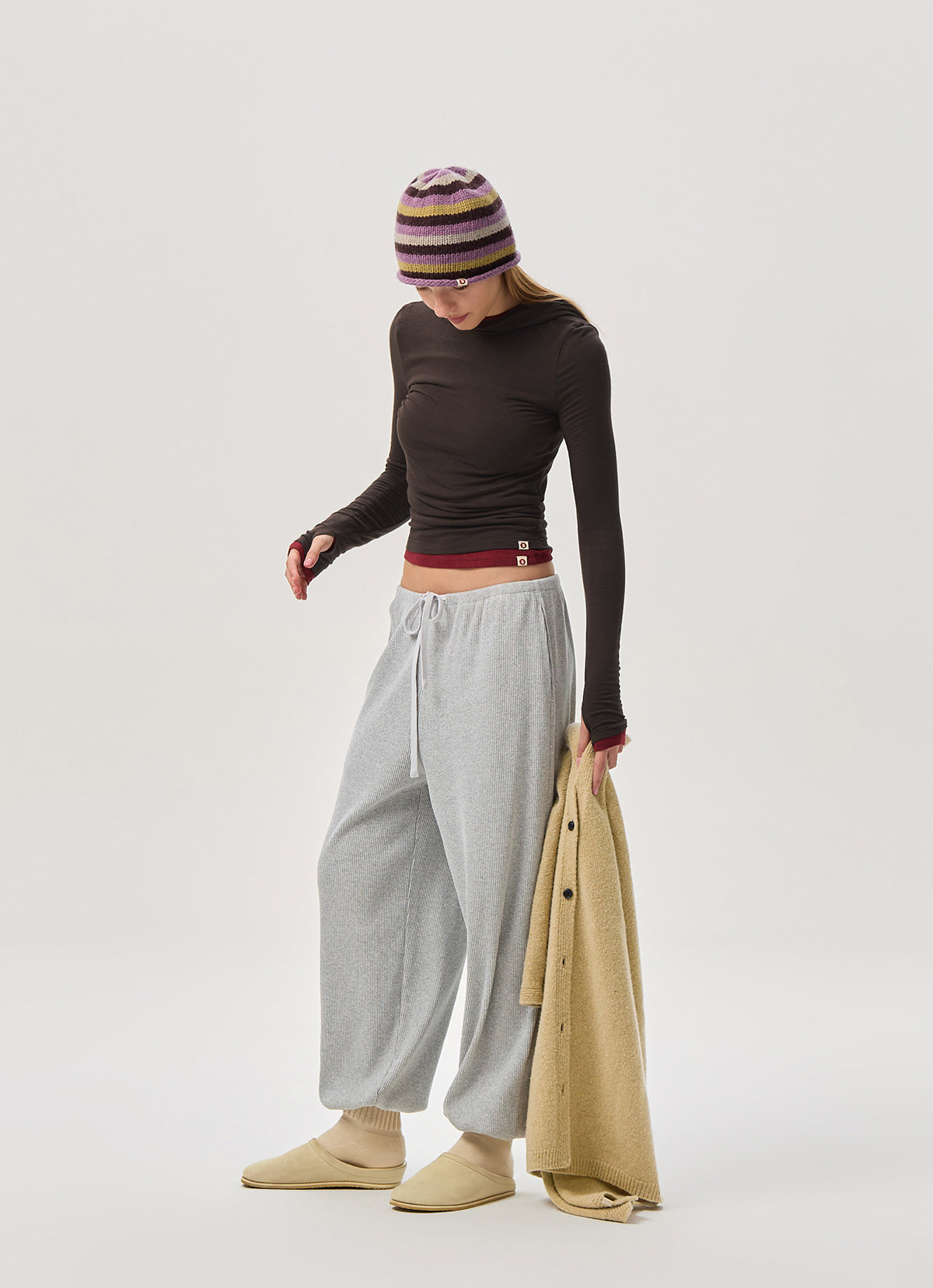 Rib jogger pants #3_Melange Grey