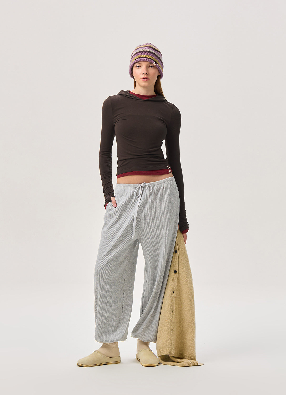 Rib jogger pants #3_Melange Grey