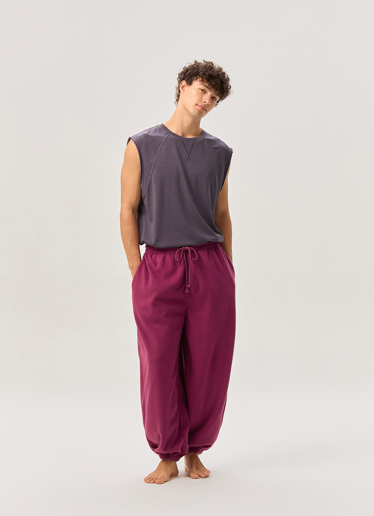 Diagonal jogger pants (Fleece ver.) (Unisex)_Raspberry Radiance