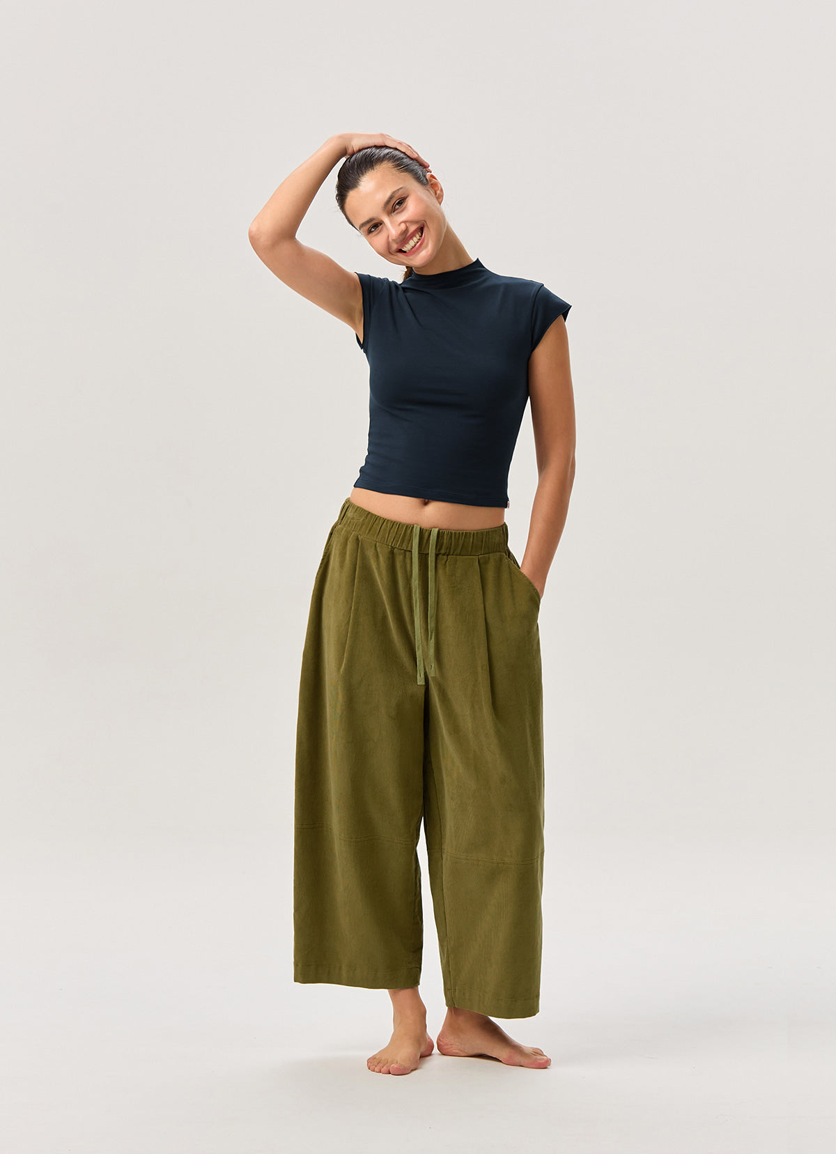 Wide panel pants (Corduroy ver.) (Unisex)_Olive