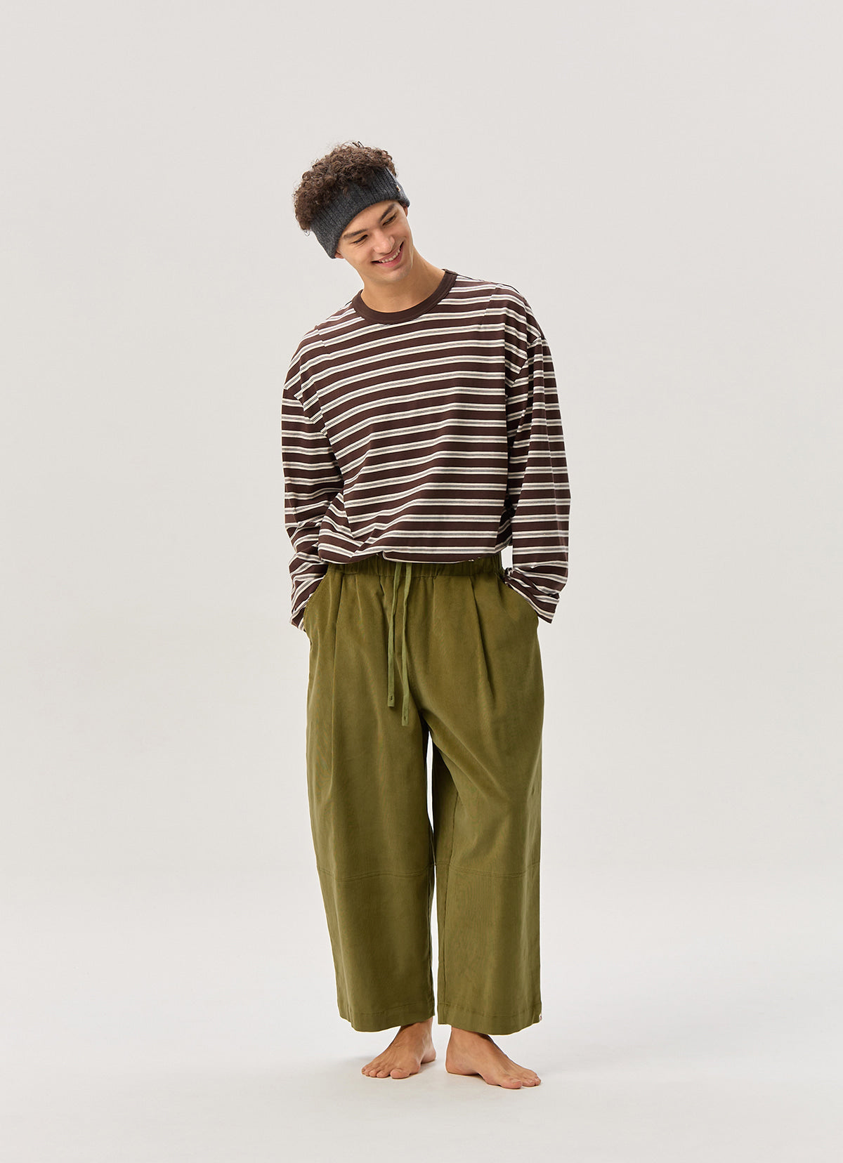 Wide panel pants (Corduroy ver.) (Unisex)_Olive